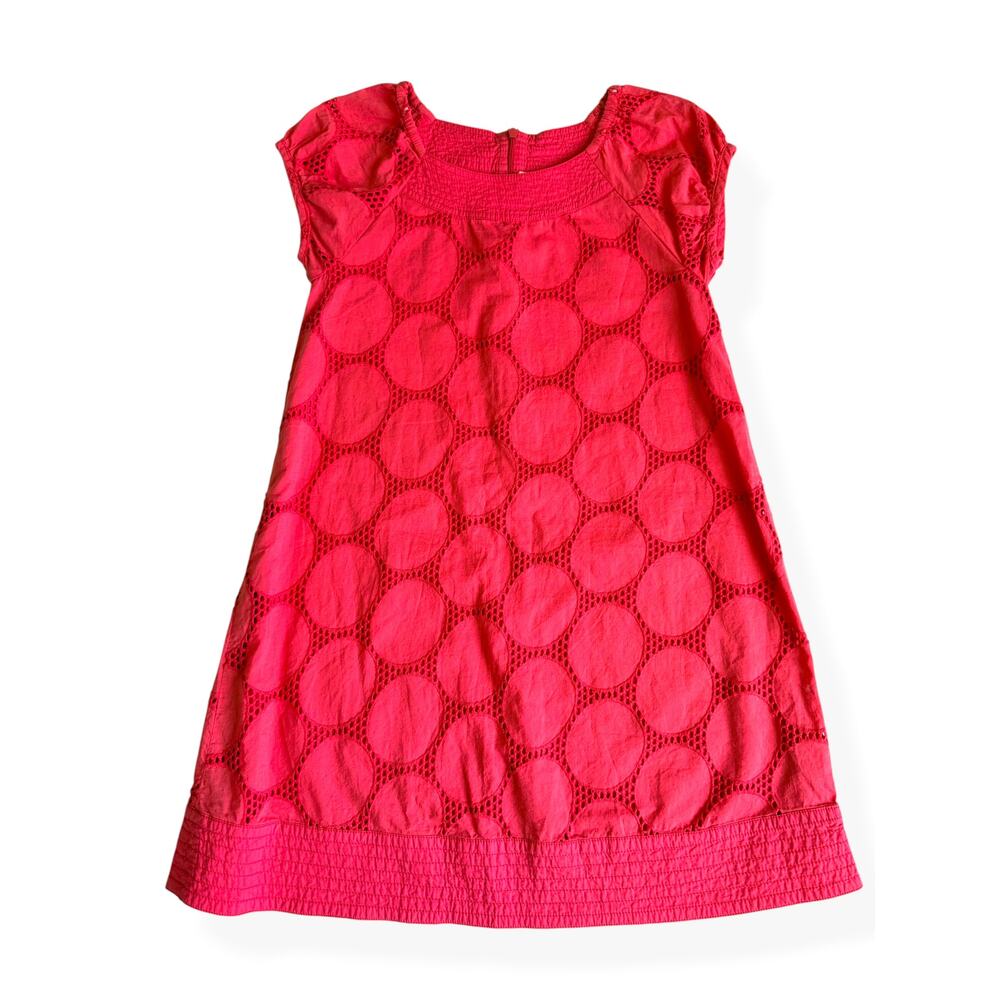 Mini Boden Coral Eyelet Polka Dot Dress Girls 9-10